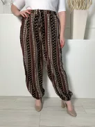  (L) Fekete Barna-Drapp Mintás, Gumisderekú Elől Díszmegkötős, Gumírozott Aljú Nadrág