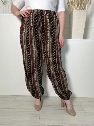    (L) Fekete Barna-Drapp Mintás, Gumisderekú Elől Díszmegkötős, Gumírozott Aljú Nadrág