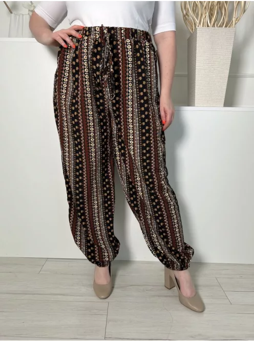  (L) Fekete Barna-Drapp Mintás, Gumisderekú Elől Díszmegkötős, Gumírozott Aljú Nadrág