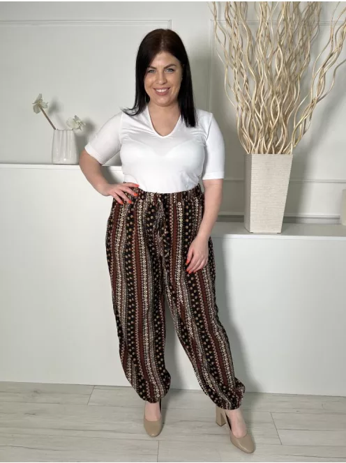  (L) Fekete Barna-Drapp Mintás, Gumisderekú Elől Díszmegkötős, Gumírozott Aljú Nadrág