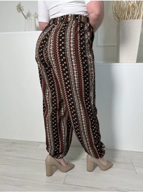  (L) Fekete Barna-Drapp Mintás, Gumisderekú Elől Díszmegkötős, Gumírozott Aljú Nadrág