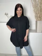 ÚJ Yours (XL) Fekete Elől Végig Gombos, Galléros Hosszított Fazonú Felső