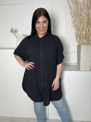   ÚJ Yours (XL) Fekete Elől Végig Gombos, Galléros Hosszított Fazonú Felső