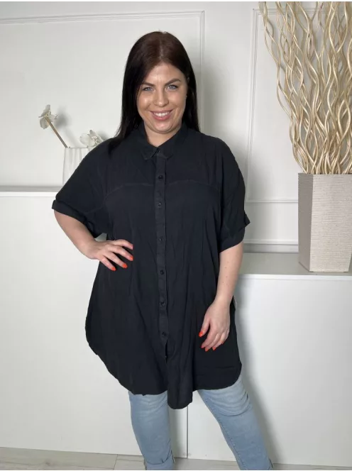 ÚJ Yours (XL) Fekete Elől Végig Gombos, Galléros Hosszított Fazonú Felső