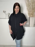 ÚJ Yours (XL) Fekete Elől Végig Gombos, Galléros Hosszított Fazonú Felső