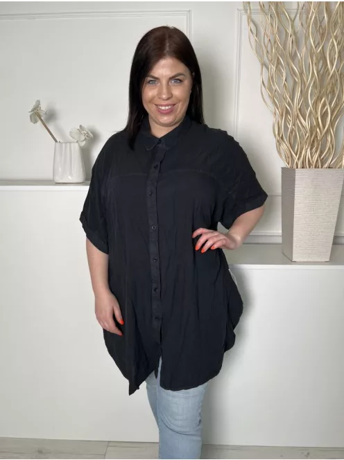 ÚJ Yours (XL) Fekete Elől Végig Gombos, Galléros Hosszított Fazonú Felső