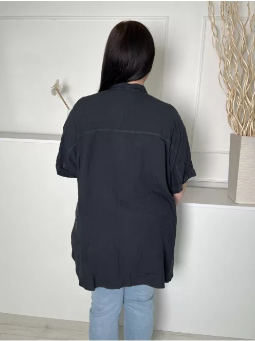 ÚJ Yours (XL) Fekete Elől Végig Gombos, Galléros Hosszított Fazonú Felső