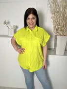 M&S (L) Neon Zöld Elől Végig Gombos, Mellnél Zsebes Galléros, Kerekített Aljú Felső