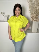 M&S (L) Neon Zöld Elől Végig Gombos, Mellnél Zsebes Galléros, Kerekített Aljú Felső