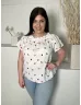   TU (M) Fehér Apró Gyümölcs Mintás, Enyhén Áttetsző Fodros Nyakú, 65% Pamut Felső