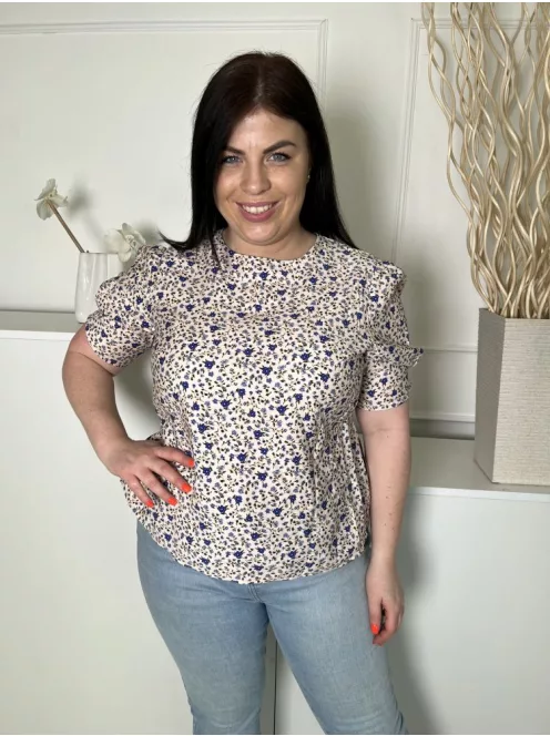 ÚJ Primark (M) Barack Kék Apró Virágos, Derékban Megkötős Hátul Nyakban Gombos Felső