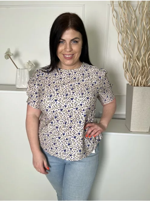 ÚJ Primark (M) Barack Kék Apró Virágos, Derékban Megkötős Hátul Nyakban Gombos Felső