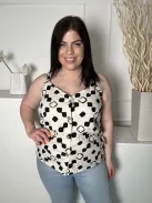 F&F (M) Drapp Fekete Mintás, Elől Végig Gombos Állítható Pántú, 52% Len Alapanyagú Felső