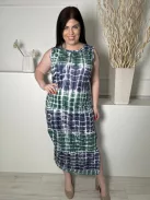 Shein (L) Zöld-Kék-Fehér Mintás, Kerek Nyakú Oldalt Sliccelt Ruha