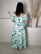 ZARA (L) Fehér Zöld Mintás, Mellnél Átlapolt 100% Pamut, Gumírozott Vállú Ruha