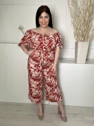 Peacocks (L) Vörösesbarna Fehér Mintás, Gumisderekú Ejtett Gumis Vállú, Derékban Megkötős Overál