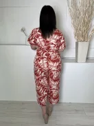 Peacocks (L) Vörösesbarna Fehér Mintás, Gumisderekú Ejtett Gumis Vállú, Derékban Megkötős Overál