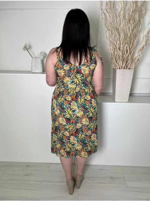 TU (L) Zöld Sárga Mintás, Megköthető Pántú Elől Végig Gombos, Bélelt Ruha