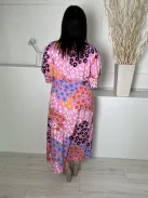 Studio (L) Rózsaszín Színes Mintás, Elől Végig Gombos Darázsolt Ujjvégű Ruha