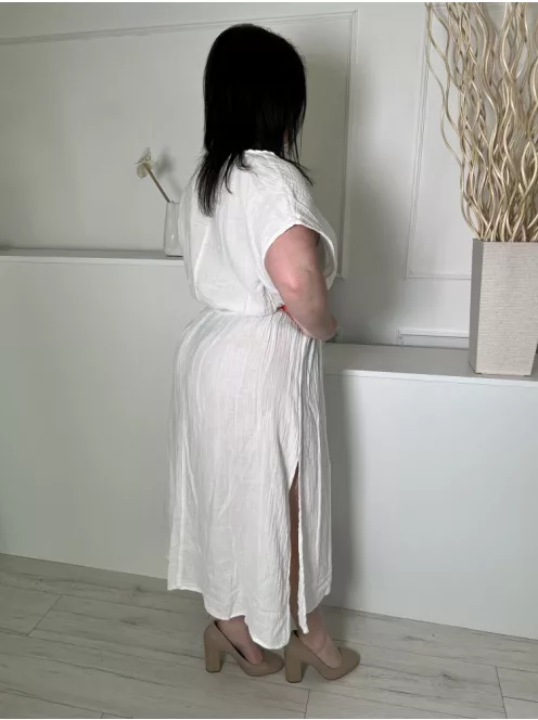 Primark (L) Fehér Oldalt Sliccelt, Anyagában Mintás 100% Pamut, Enyhén Áttetsző Ruha