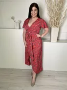 Dancing Leopard (M) Piros Kék Virágos, Átlapolt Megkötős Ruha