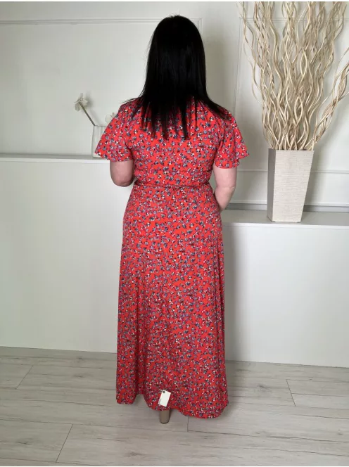 Dancing Leopard (M) Piros Kék Virágos, Átlapolt Megkötős Ruha