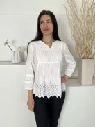 Fat Face (M) Fehér Mellnél Díszhajtásos, Lyukacsos Mintás 100% Pamut, Gumis Ujjvégű Felső