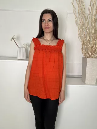   F&F (M) Vérnarancs Anyagában Mintás, Mellnél Darázsolt Lenge Fazonú Felső