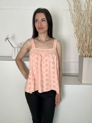   Asos (M) Barackszínű Anyagában Lyukacsos Mintás, 100% Pamut Pántos Felső