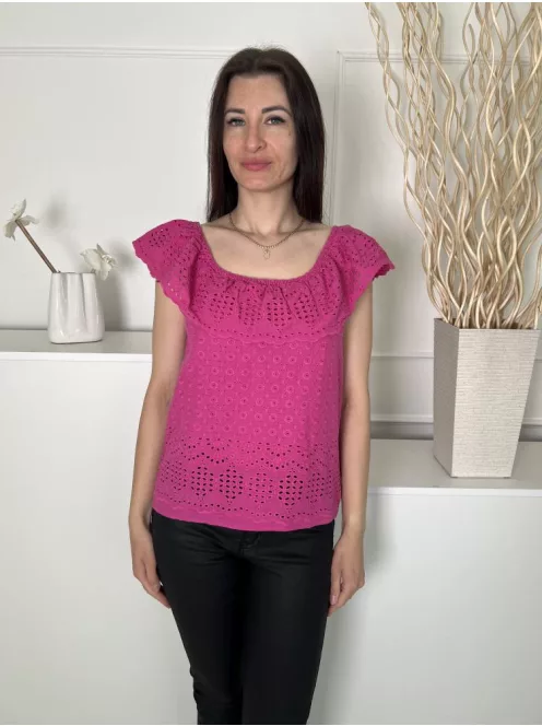 Papaya (M) Ciklámen Anyagában Lyukacsos Mintás, 100% Pamut Felül Fodros Felső