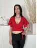   New Look (M) Piros Anyagában Bordázott, Díszlapolású Oldalt Megkötős, Rövid Fazonú Felső