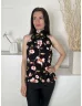  ÚJ Dorothy Perkins (M) Fekete Virág Mintás, Nyakban Megkötős Kerekített Aljú Felső