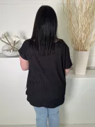Shein (XL) Fekete Nyakánál Díszköves, Anyagában Mintás Lenge Fazonú Felső