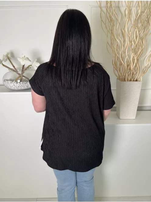 Shein (XL) Fekete Nyakánál Díszköves, Anyagában Mintás Lenge Fazonú Felső