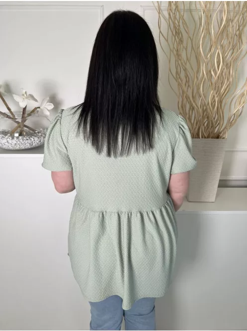 Boohoo (XL) Permetzöld Anyagában Mintás, Nyakban Megkötős Buggyos Vállú, Fodros Aljú Felső