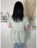   Boohoo (XL) Permetzöld Anyagában Mintás, Nyakban Megkötős Buggyos Vállú, Fodros Aljú Felső