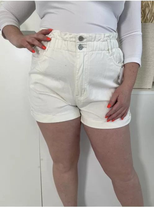 New Look (L) Fehér Elől Gombos, Zsebes Felvarrt Aljú, Farmer Rövidnadrág
