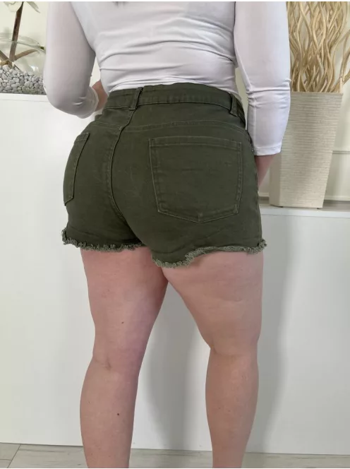 Primark (L) Mohazöld Elől Gombos, Zsebes Rojtos Aljú, Farmer Rövidnadrág