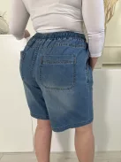 Shein (L) Kék Derékban Összehúzható, Megkötős Zsebes, Farmer Rövidnadrág