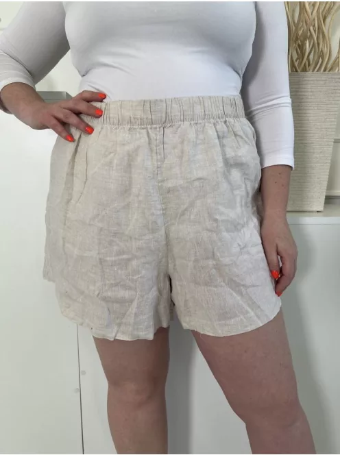 H&M (XL) Drapp Gumisderekú, Zsebes 100% Len Alapanyagú Rövidnadrág