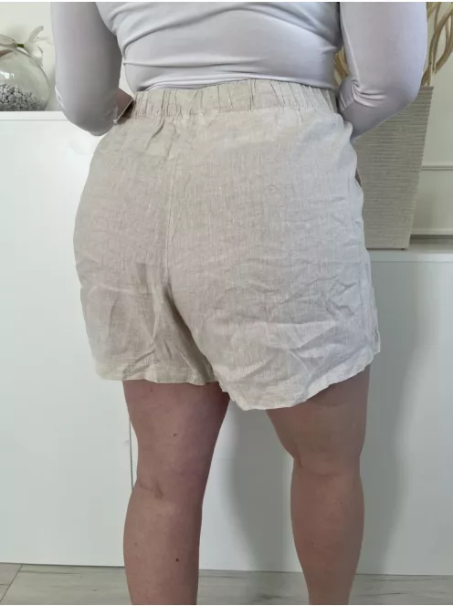 H&M (XL) Drapp Gumisderekú, Zsebes 100% Len Alapanyagú Rövidnadrág