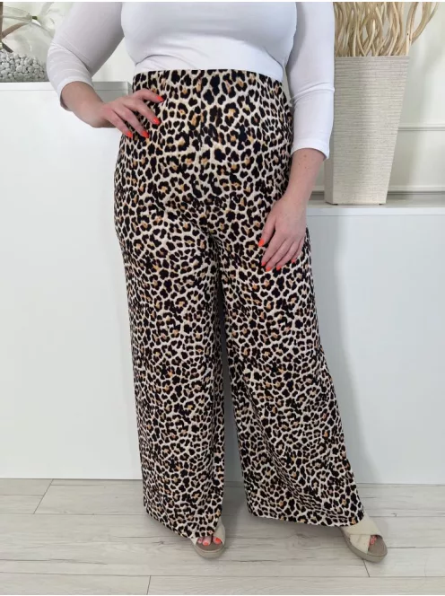 ZARA (XL) Sárgásbarna Leopárdmintás, Gumisderekú Bőfazonú Nadrág