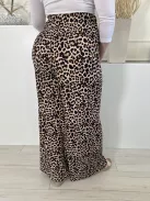 ZARA (XL) Sárgásbarna Leopárdmintás, Gumisderekú Bőfazonú Nadrág