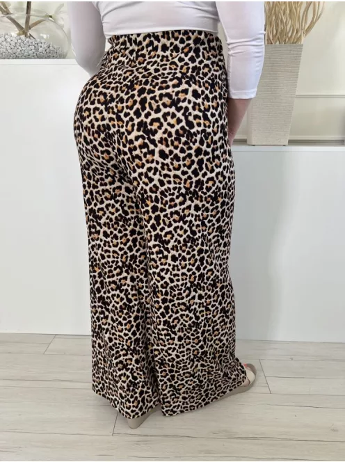 ZARA (XL) Sárgásbarna Leopárdmintás, Gumisderekú Bőfazonú Nadrág