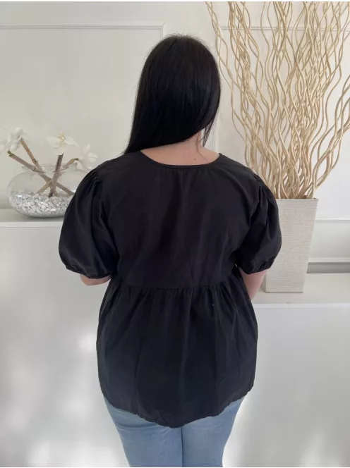 Boohoo (XL) Fekete Mellnél Megkötős, Derékban Szabott Oldalt Cipzáros, Gumis Ujjvégű, 100% Pamut Felső