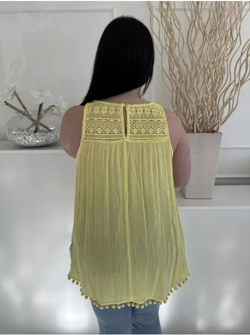 F&F (XL) Sárga Horgoltmintás, Hátul Nyakban Gombos Áttetsző Felső