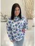   Monsoon (XL) Fehér Kék Mintás, Mellnél Gombos 100% Len Alapanyagú, Galléros Felső