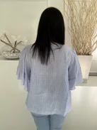 Shein (XL) Kék Anyagában Mintás, Felül Hímzett Elől Bélelt, Kocka Kivágású Felső