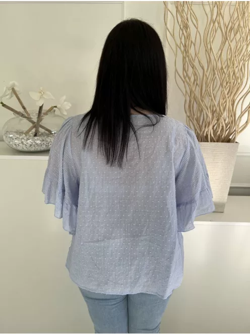 Shein (XL) Kék Anyagában Mintás, Felül Hímzett Elől Bélelt, Kocka Kivágású Felső