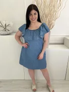 Denim Co (XL) Kék Mellnél Fodros Galléros Vékony Farmer Anyagú Ruha